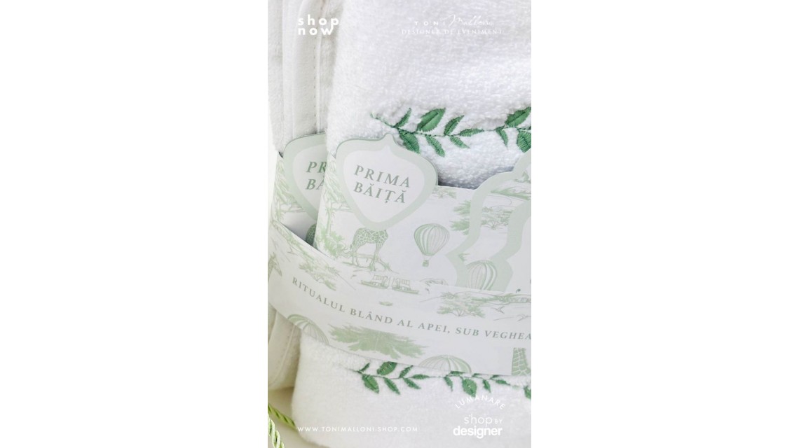 Set prima băiță Green Safari personalizat băiat ritual după botez cu nașii 16